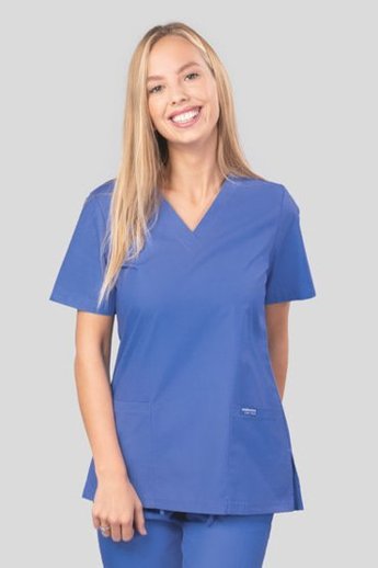  Bluza medyczna damska, 2 kieszenie, Uniformix Club, taliowana, CM1001, niebieska. 