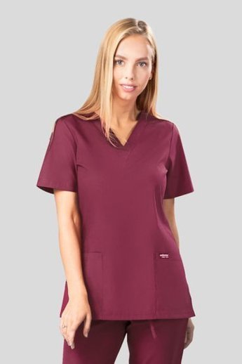  Bluza medyczna damska, 2 kieszenie, Uniformix Club, taliowana, bordowa. CM1001