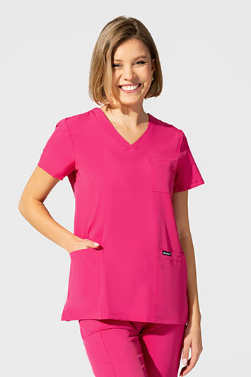  Bluza medyczna damska, 3 kieszenie, Uniformix Comfort, CT1001B, różowy intensywny.