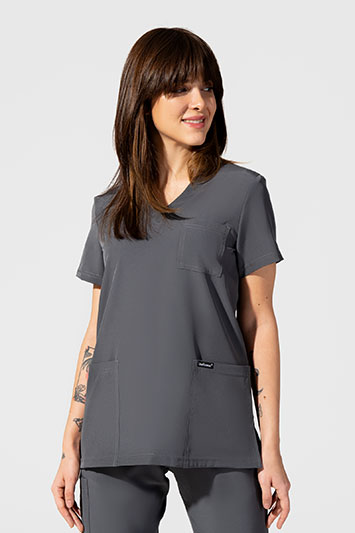  Bluza medyczna damska, 3 kieszenie, Uniformix Comfort, CT1001B, szary ciemny.