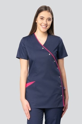  Bluza medyczna damska Uniformix, UN2005B, atramentowa z wypustką amarantową.