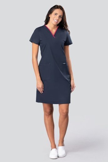  Sukienka medyczna, Uniformix FLEX ZONE FZ2052, granatowy z intensywną rożową lamówką.