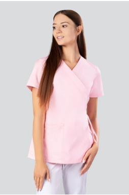 Bluza medyczna wiązana, 1 kieszeń, fason kimonowy, Uniformix Select, SE1000, róż pudrowy. 