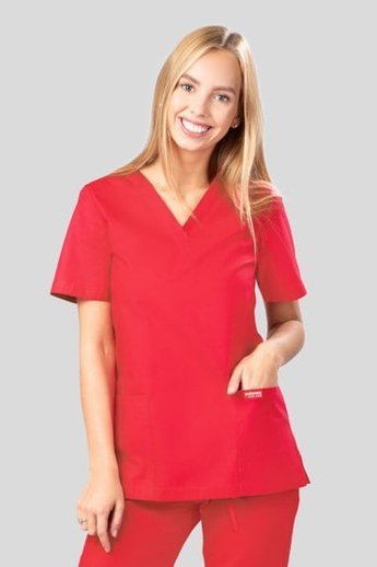  Bluza medyczna damska, 2 kieszenie, Uniformix Club, taliowana, CM1001, czerwona.