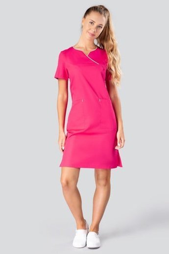 Sukienka medyczna Uniformix Select, SE2007B, amarantowa lamówka limonka. 