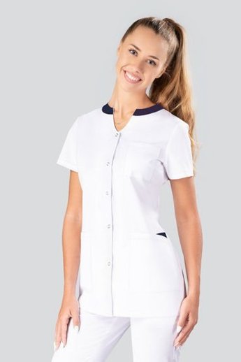  Żakiet medyczny damski, 4 kieszenie, Uniformix Select, SE2024, biały z atramentowymi dodatkami 