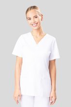 Bluza medyczna damska, 2 kieszenie, Uniformix Club , taliowana, CM1001, biała. 